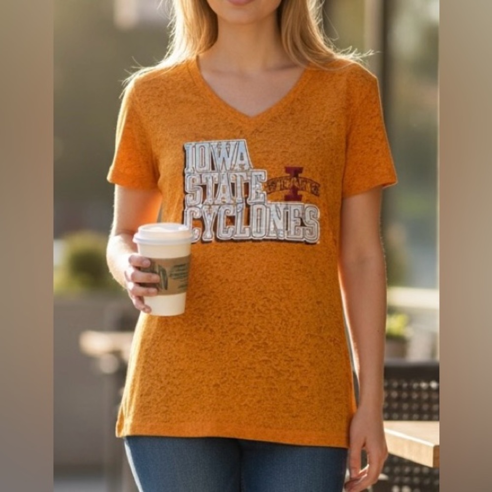 Knights Apparel Iowa State Cyclones Women's Orange lace V-Neck Top‎ shirt large
